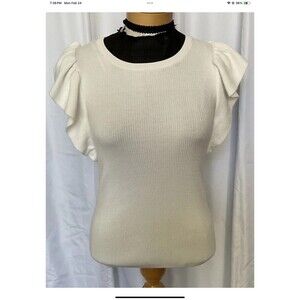 Philosophy Women's Size Small White Ruffled Sleeve Ribbed Top/Blouse
